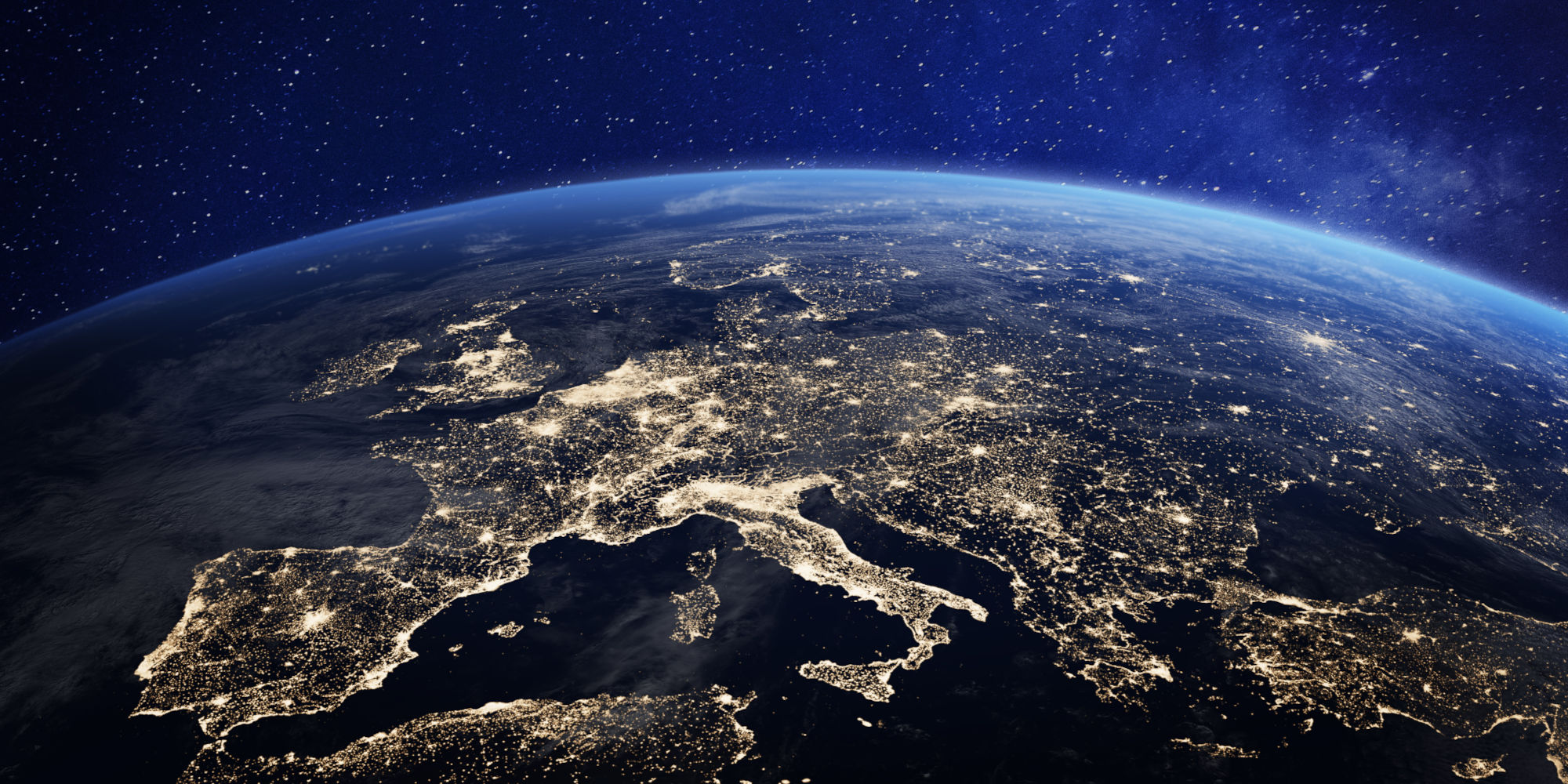 Europe,At,Night,Viewed,From,Space,With,City,Lights,Showing